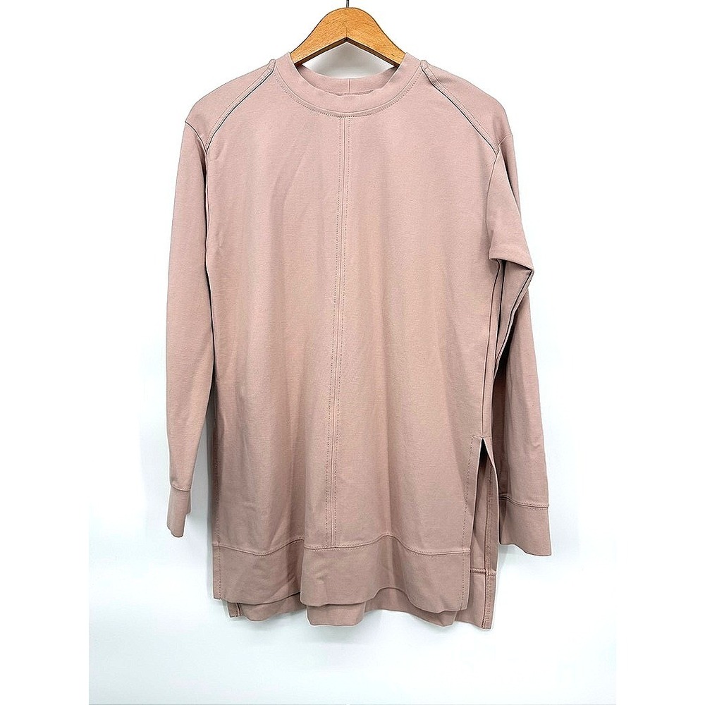 Lole Tunic Top Sweater Pink Long Sleeve Crewneck Side Slits Yoga Lounge Size XS